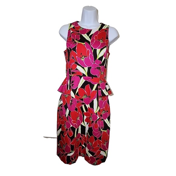 Kate Spade Rio Snap Dragon Peplum Floral Print Dress Size 4 NWOT Cocktail Pink‎ - Picture 3 of 12